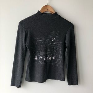 Dark Grey Glitter Penguins On Ice Sweater